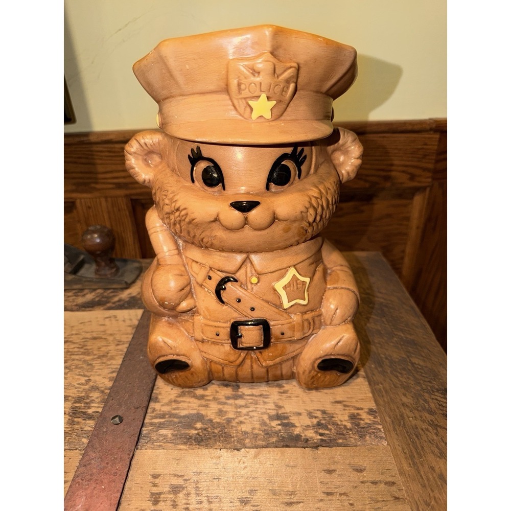 Vintage 60s Twin Winton Cookie Jar Anthropomorphic Police Chief Bear Ceramic 11"